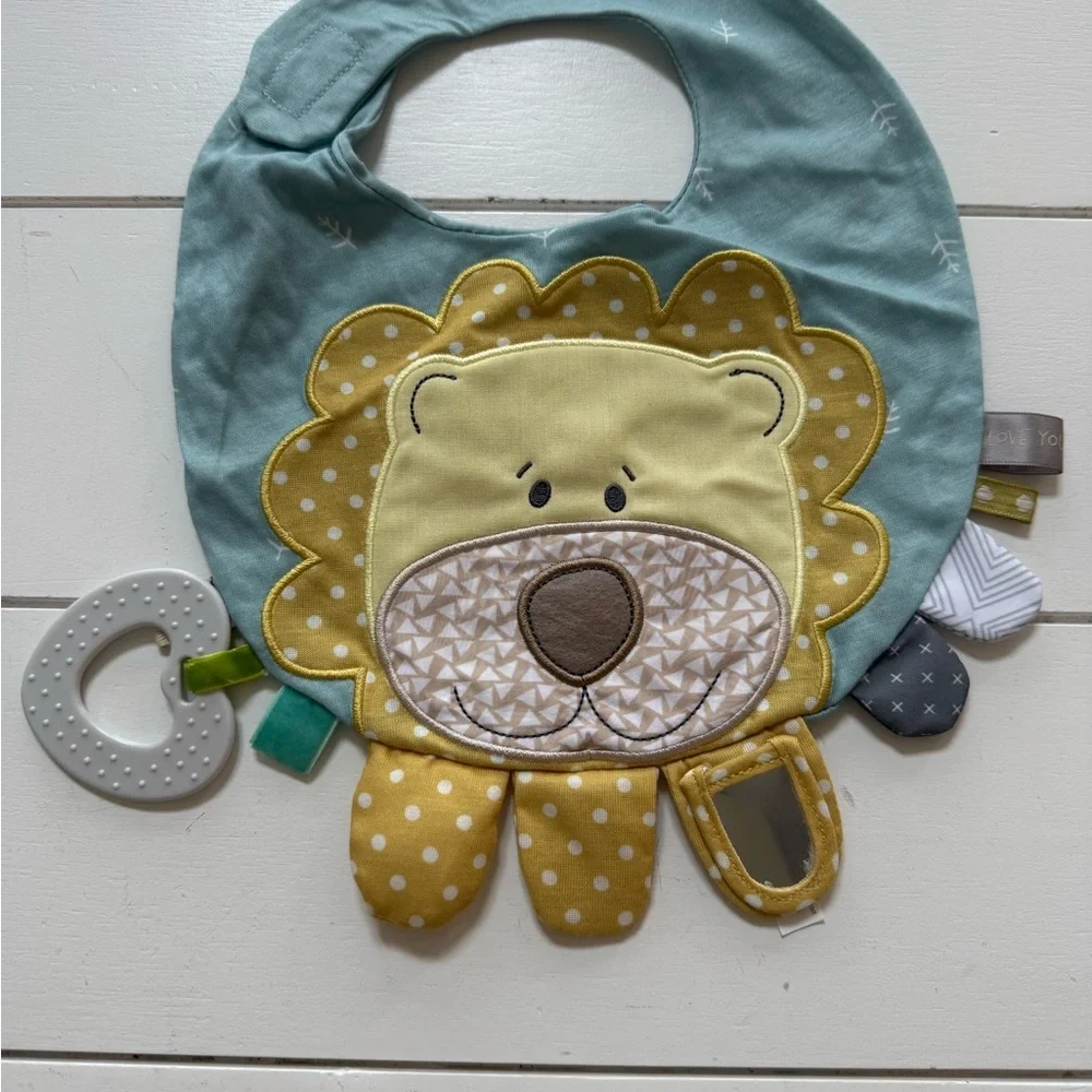Demdaco Blue and Yellow Lion Teething Bib NWOT